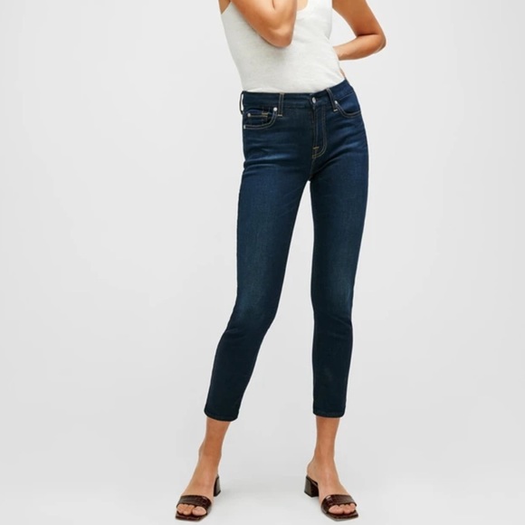 7 for all Mankind Slim Illusion Mid Rise Ankle Skinny in Tried & True Dark Wash - Picture 1 of 11